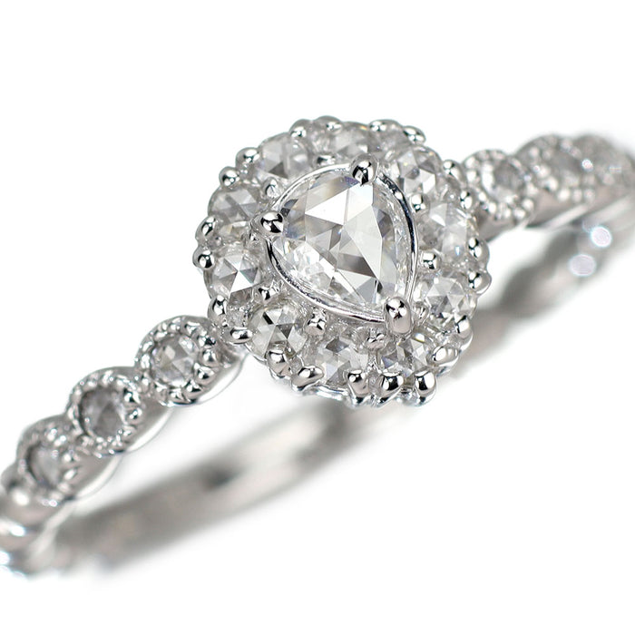 K18WG ペアシェイプ ローズカットダイヤモンド リング 0.10ct D0.17ct