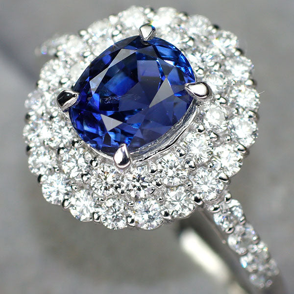 Pt900 マダガスカル産非加熱サファイア ダイヤモンド リング 2.24ct D0