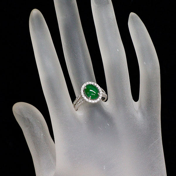 Pt900 翡翠/ヒスイ ダイヤモンド リング 1.66ct D0.37ct