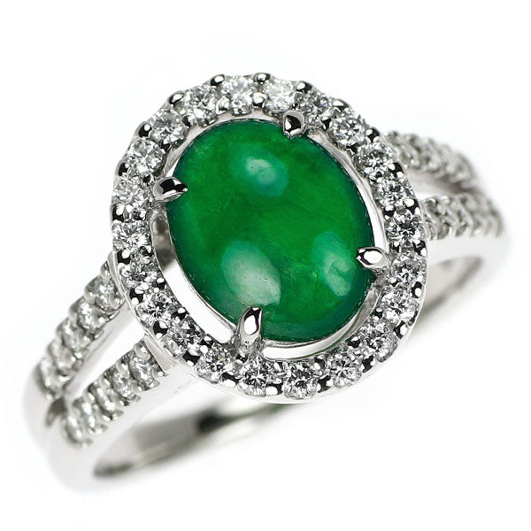 Pt900 翡翠/ヒスイ ダイヤモンド リング 1.66ct D0.37ct