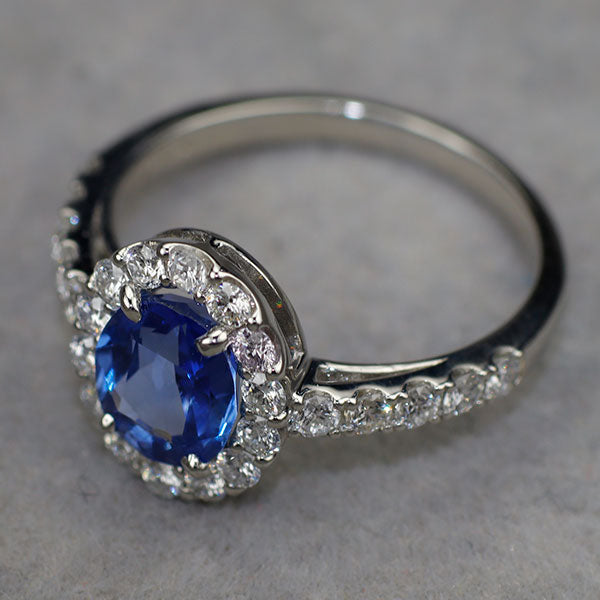 Pt950 非加熱コーンフラワーブルー サファイアダイヤモンド リング 1.57ct D0.62ct