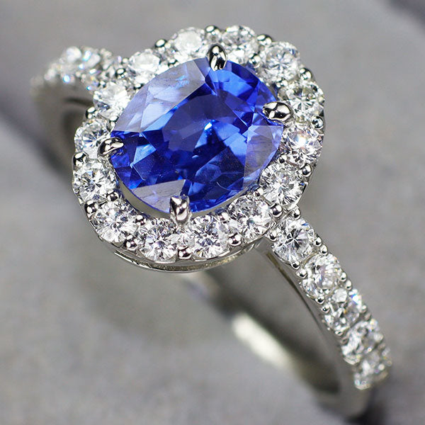 Pt950 非加熱コーンフラワーブルー サファイアダイヤモンド リング 1.57ct D0.62ct
