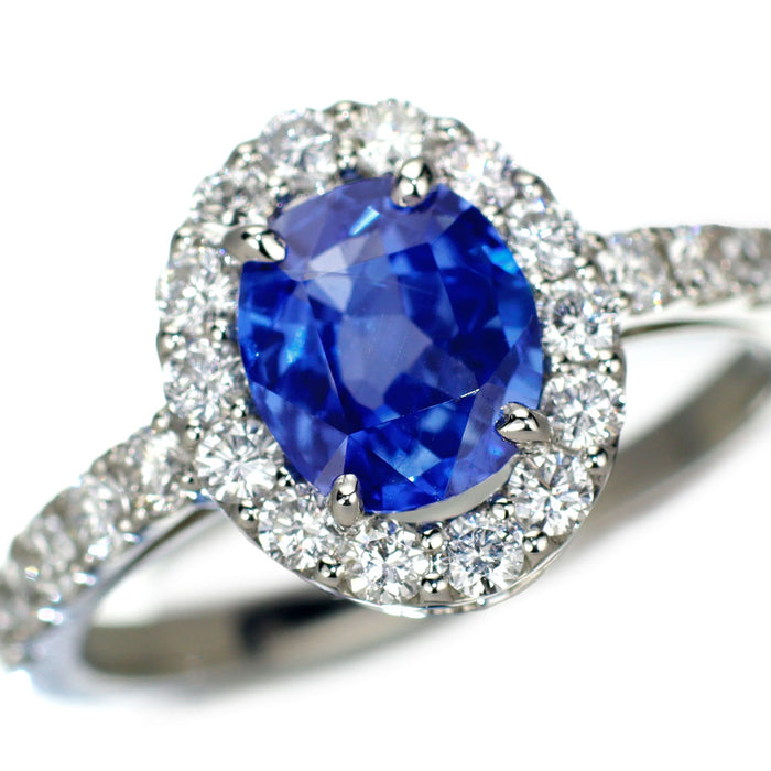 Pt950 非加熱コーンフラワーブルー サファイアダイヤモンド リング 1.57ct D0.62ct