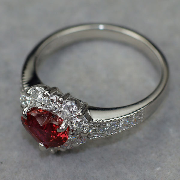 Pt900 タイ産ピジョンブラッドルビー ダイヤモンド リング 1.26ct D0.72ct