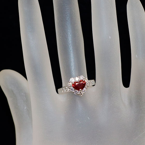 Pt900 タイ産ピジョンブラッドルビー ダイヤモンド リング 1.26ct D0.72ct