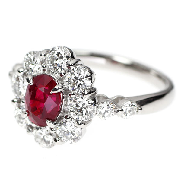 Pt900 ビルマ/ミャンマー産 ピジョンブラッド ルビー ダイヤモンド リング 1.260ct D1.45ct