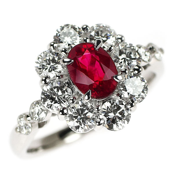 Pt900 ビルマ/ミャンマー産 ピジョンブラッド ルビー ダイヤモンド リング 1.260ct D1.45ct