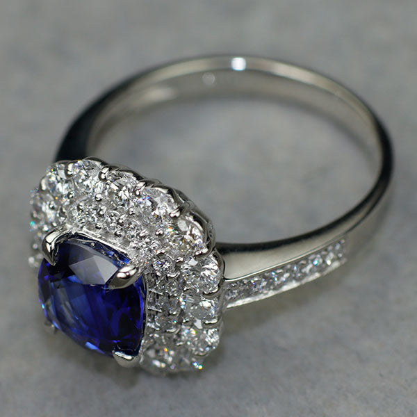 Pt900 スリランカ産ロイヤルブルーサファイア ダイヤモンド リング 2.13ct D1.00ct
