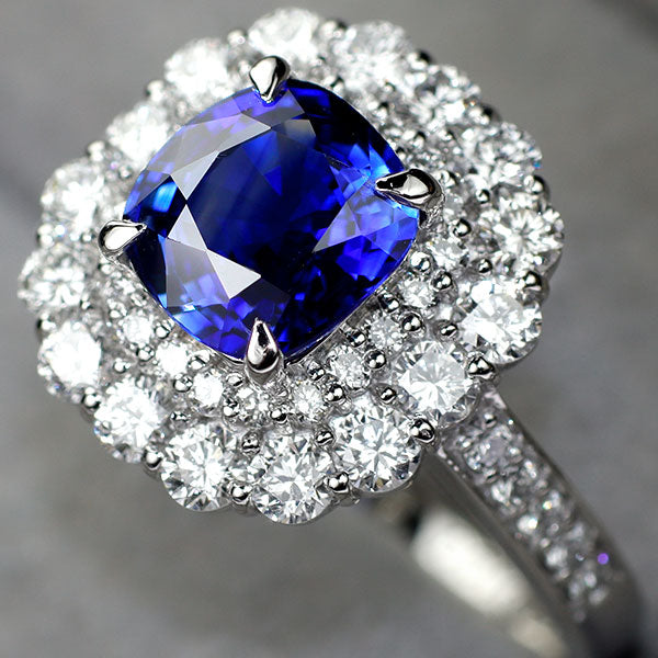 Pt900 スリランカ産ロイヤルブルーサファイア ダイヤモンド リング 2.13ct D1.00ct