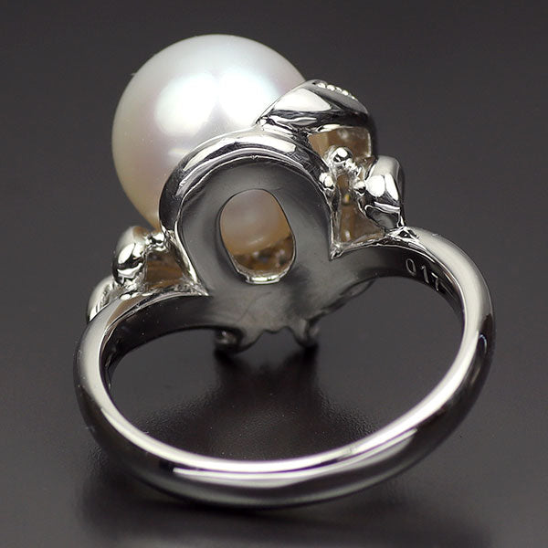 Pt900 アコヤ真珠 ダイヤモンド リング 径約10.2mm D0.17ct