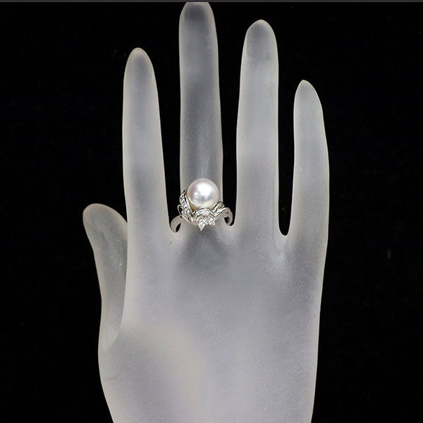 Pt900 アコヤ真珠 ダイヤモンド リング 径約10.2mm D0.17ct