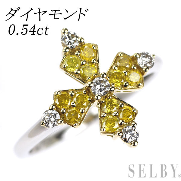 K18YG/WG カラーレス/トリートイエロー ダイヤモンド リング 0.54ct