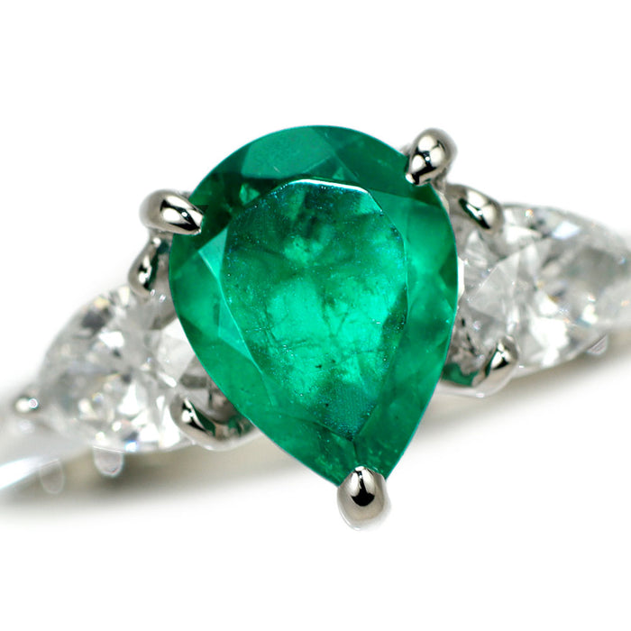 Pt900 コロンビア産 エメラルド ダイヤモンド リング 0.865ct D0.48ct
