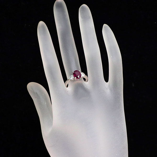 Pt900 オーバル ルビー ダイヤモンド リング 1.590ct D0.46ct