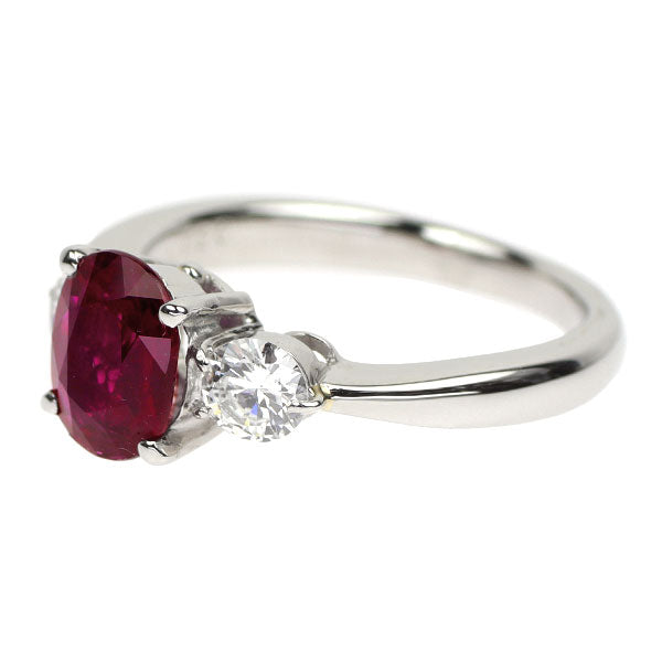 Pt900 オーバル ルビー ダイヤモンド リング 1.590ct D0.46ct