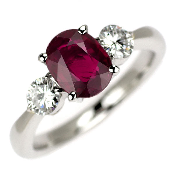 Pt900 オーバル ルビー ダイヤモンド リング 1.590ct D0.46ct