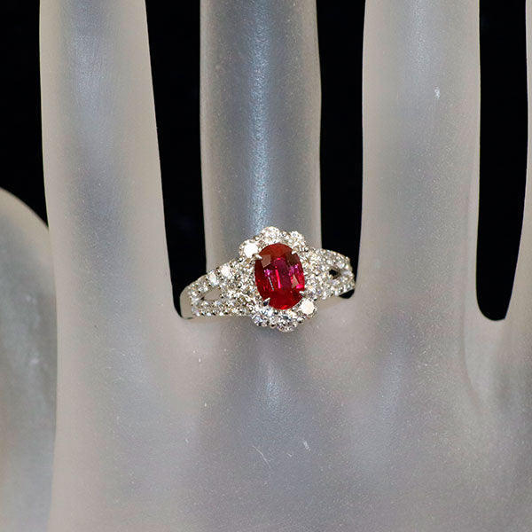 Pt900 ビルマ/ミャンマー産 ルビー ダイヤモンド リング 1.25ct D1.04ct
