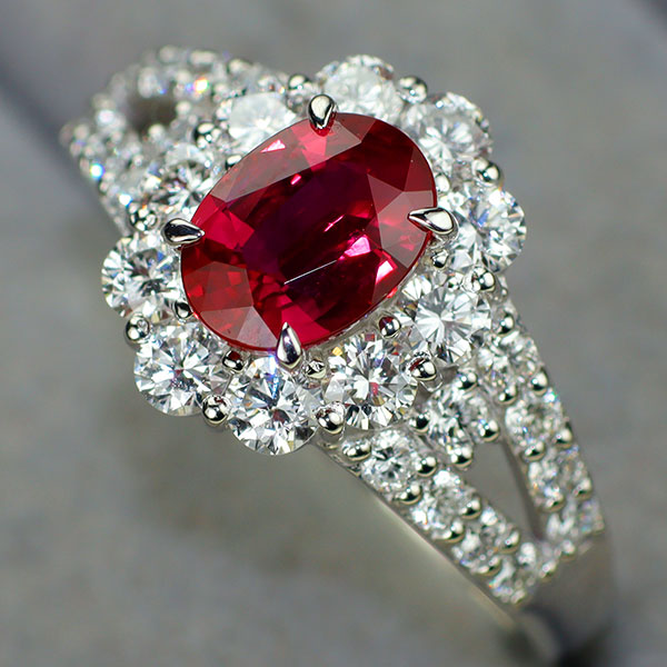 Pt900 ビルマ/ミャンマー産 ルビー ダイヤモンド リング 1.25ct D1.04ct