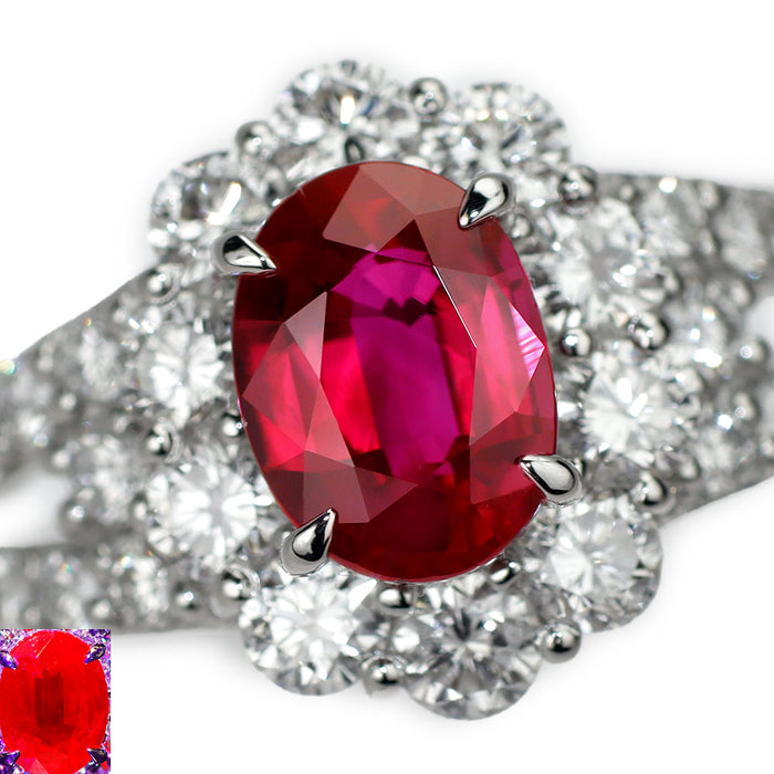 Pt900 ビルマ/ミャンマー産 ルビー ダイヤモンド リング 1.25ct D1.04ct