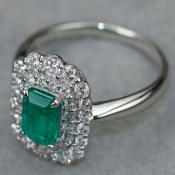 Pt900 コロンビア産 エメラルド ダイヤモンド リング 1.082ct D0.76ct