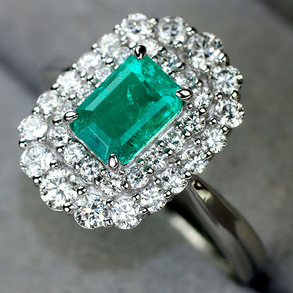 Pt900 コロンビア産 エメラルド ダイヤモンド リング 1.082ct D0.76ct