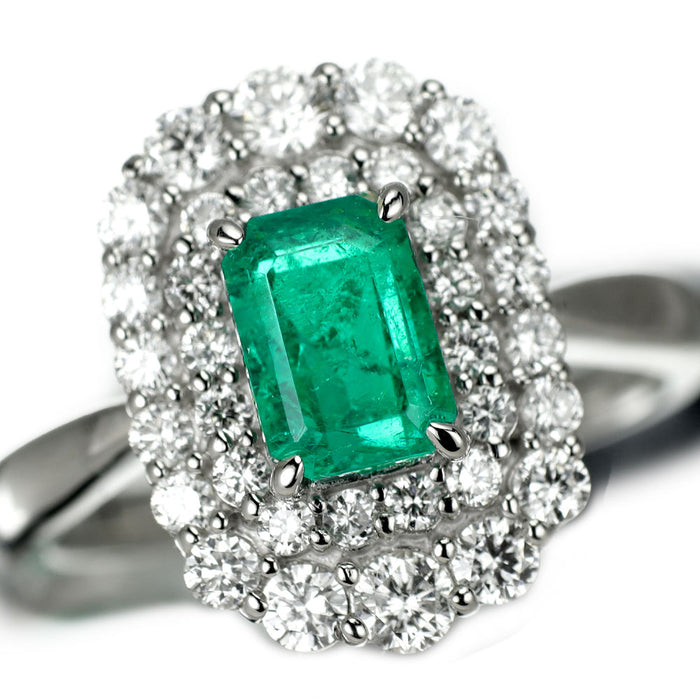 Pt900 コロンビア産 エメラルド ダイヤモンド リング 1.082ct D0.76ct