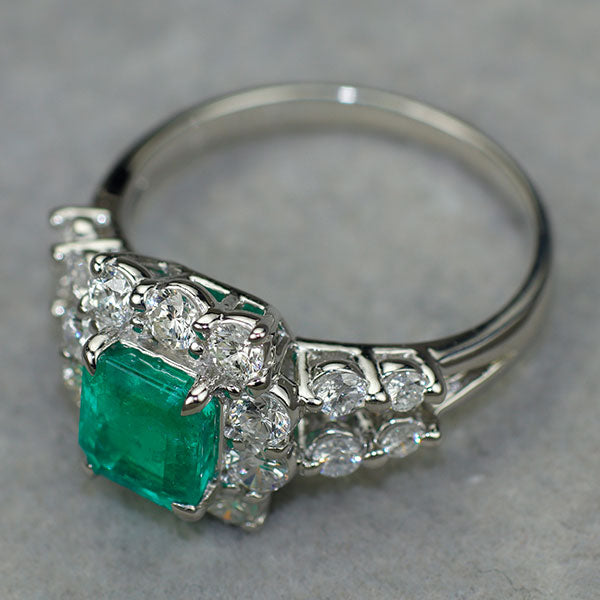 Pt900 コロンビア産エメラルド ダイヤモンド リング 1.12ct D0.78ct