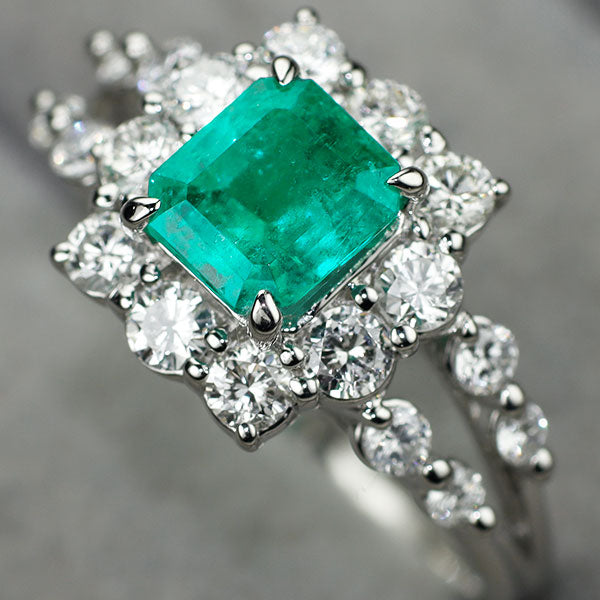 Pt900 コロンビア産エメラルド ダイヤモンド リング 1.12ct D0.78ct