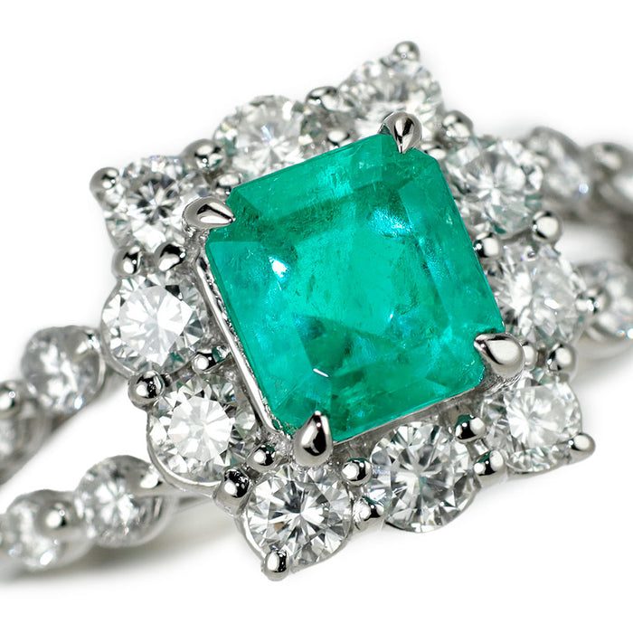 Pt900 コロンビア産エメラルド ダイヤモンド リング 1.12ct D0.78ct