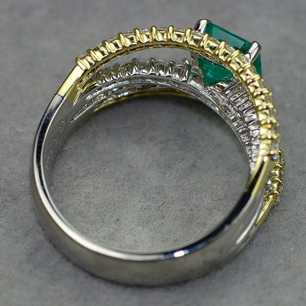 Pt900/ K18YG コロンビア産エメラルド ダイヤモンド リング 1.000ct D0.78ct