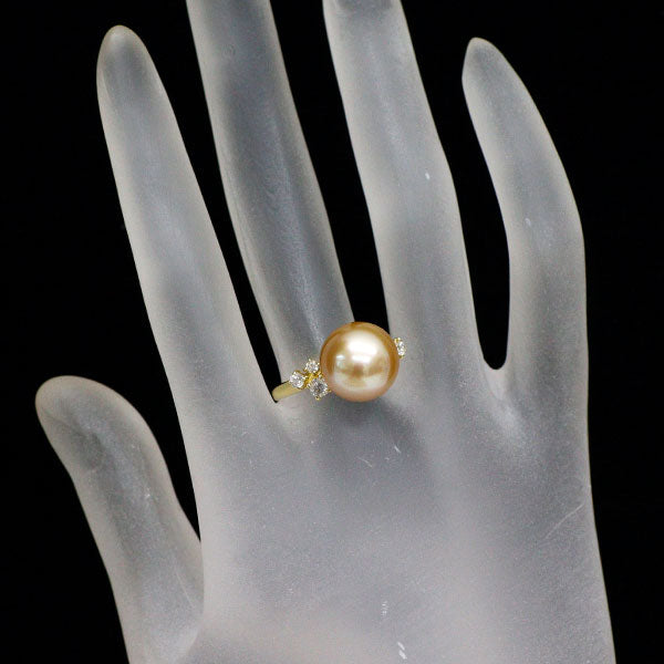 K18YG 白蝶ゴールデン真珠 ダイヤモンド リング 径約11.5mm D0.36ct