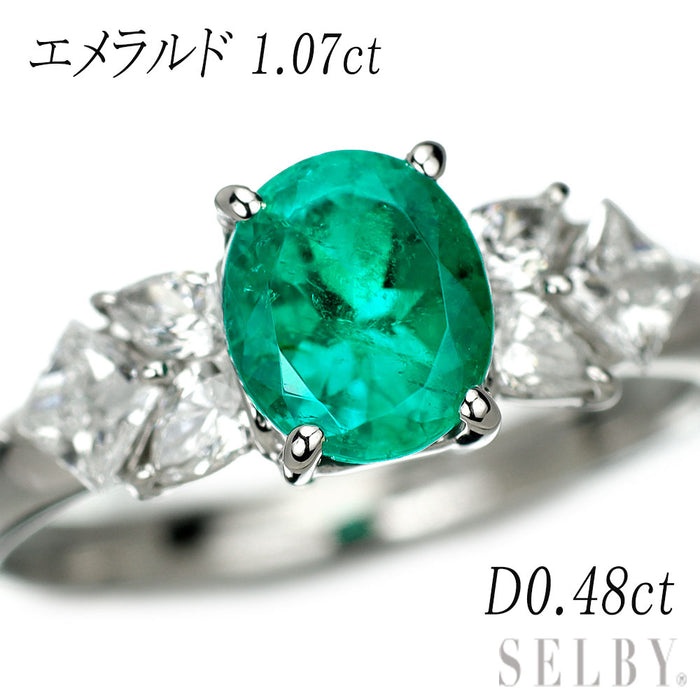 Pt900 エメラルド ダイヤモンド リング 1.07ct D0.48ct