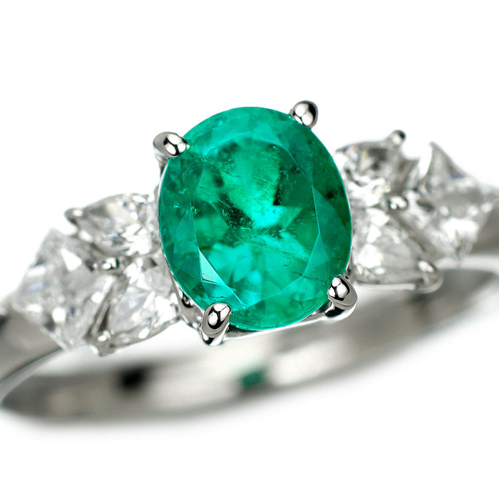 Pt900 エメラルド ダイヤモンド リング 1.07ct D0.48ct