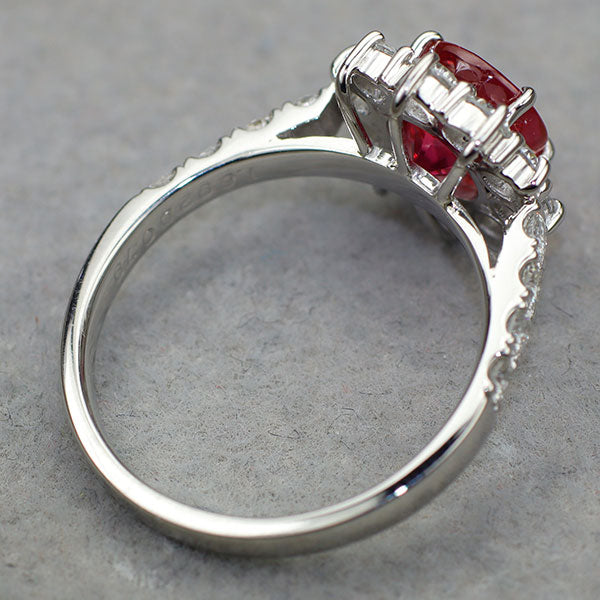 Pt900 ミャンマー/ビルマ産ルビー ダイヤモンド リング 1.692ct D0.79ct