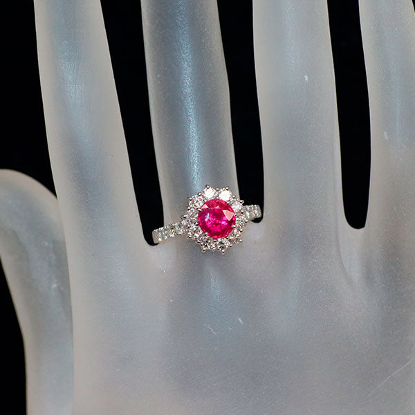 Pt900 ミャンマー/ビルマ産ルビー ダイヤモンド リング 1.692ct D0.79ct