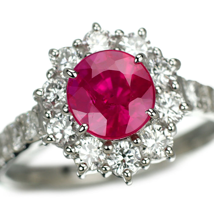Pt900 ミャンマー/ビルマ産ルビー ダイヤモンド リング 1.692ct D0.79ct