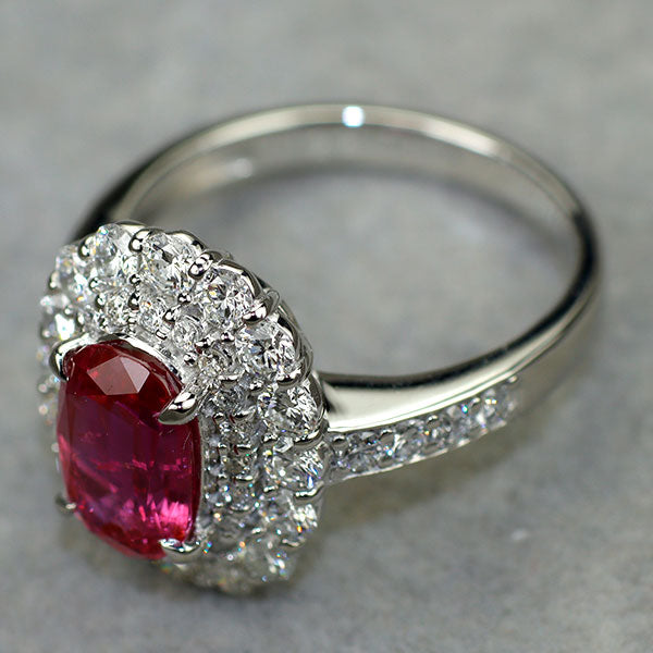 Pt900 非加熱 ルビー ダイヤモンド リング 1.922ct D0.98ct