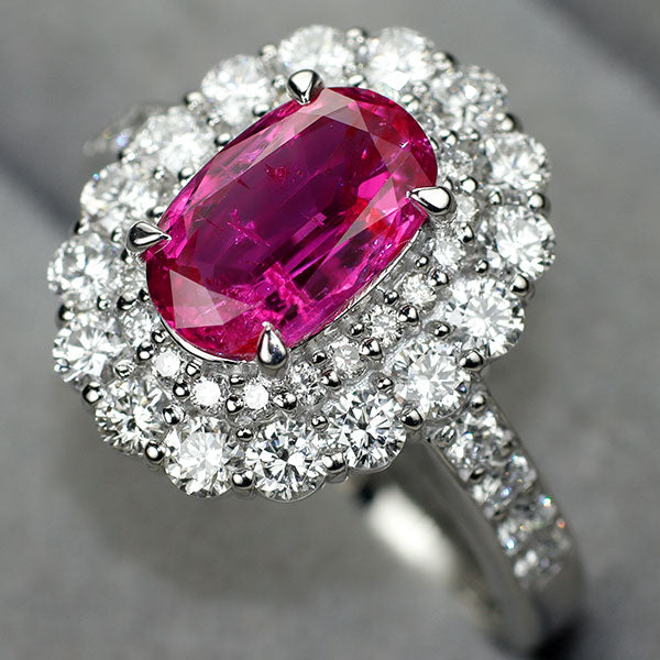 Pt900 非加熱 ルビー ダイヤモンド リング 1.922ct D0.98ct