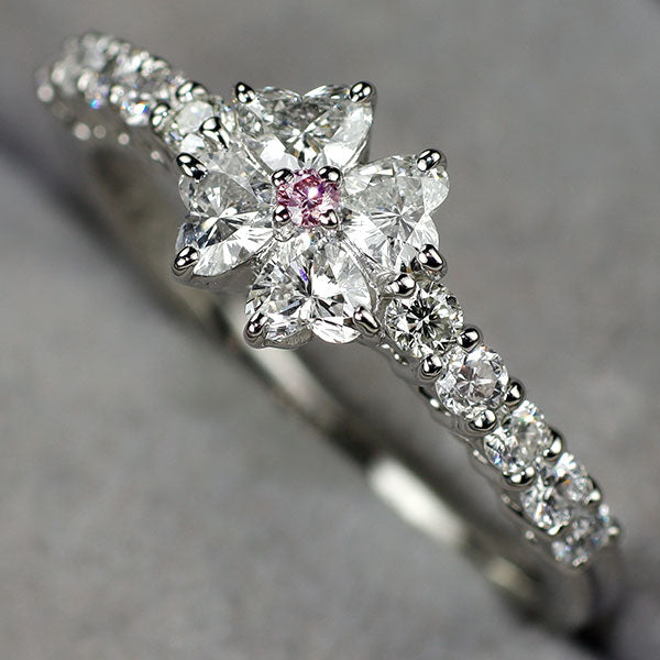 Pt900 天然ピンク ダイヤモンド リング 0.015ct D0.713ct クローバー