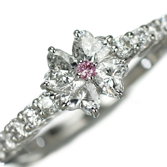 Pt900 天然ピンク ダイヤモンド リング 0.015ct D0.713ct クローバー