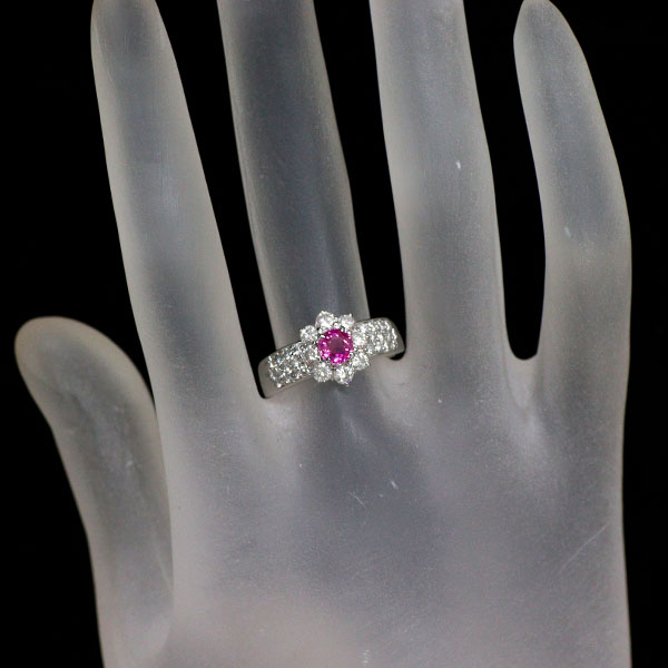 Pt900 ピンクサファイア ダイヤモンド リング 0.438ct D0.90ct フラワー