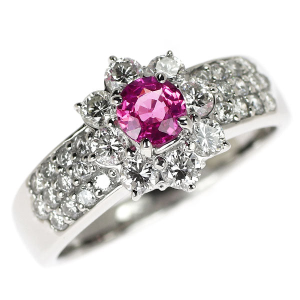 Pt900 ピンクサファイア ダイヤモンド リング 0.438ct D0.90ct フラワー