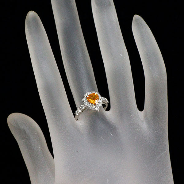 Pt900 ゴールデンサファイア ダイヤモンド リング 1.059ct D0.66ct