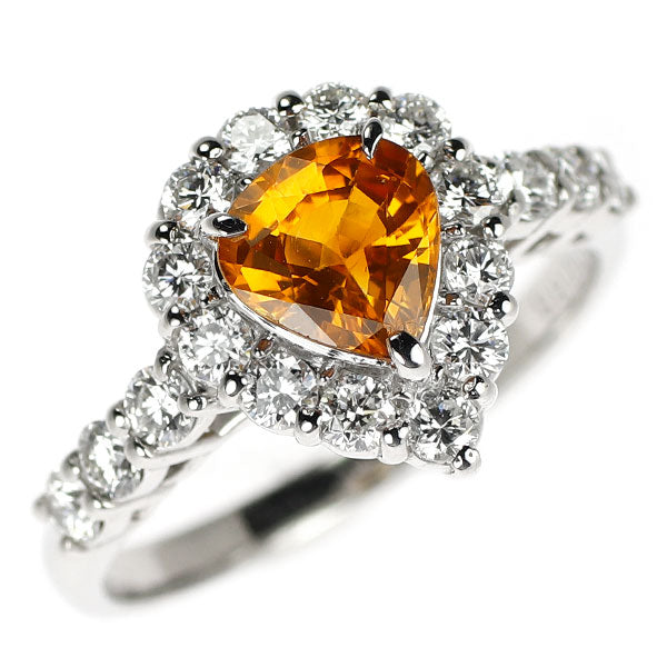 Pt900 ゴールデンサファイア ダイヤモンド リング 1.059ct D0.66ct