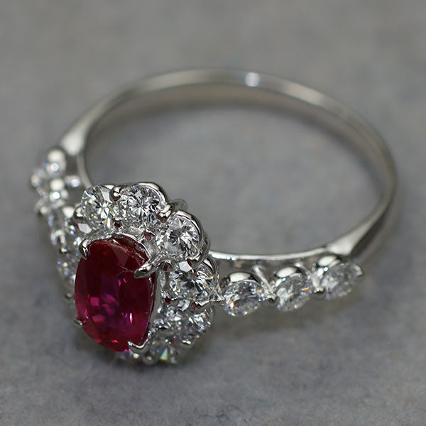 Pt900 ミャンマー/ビルマ産ルビー ダイヤモンド リング 1.045ct D0.79ct