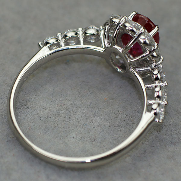 Pt900 ミャンマー/ビルマ産ルビー ダイヤモンド リング 1.045ct D0.79ct