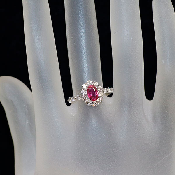Pt900 ミャンマー/ビルマ産ルビー ダイヤモンド リング 1.045ct D0.79ct