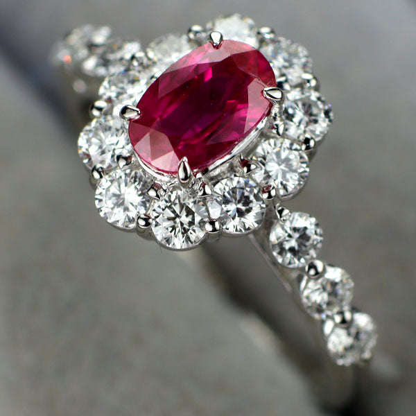Pt900 ミャンマー/ビルマ産ルビー ダイヤモンド リング 1.045ct D0.79ct