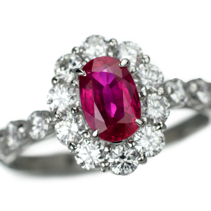 Pt900 ミャンマー/ビルマ産ルビー ダイヤモンド リング 1.045ct D0.79ct