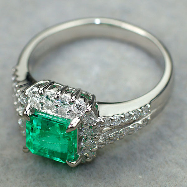 Pt900 エメラルド ダイヤモンド リング 1.292ct D0.64ct